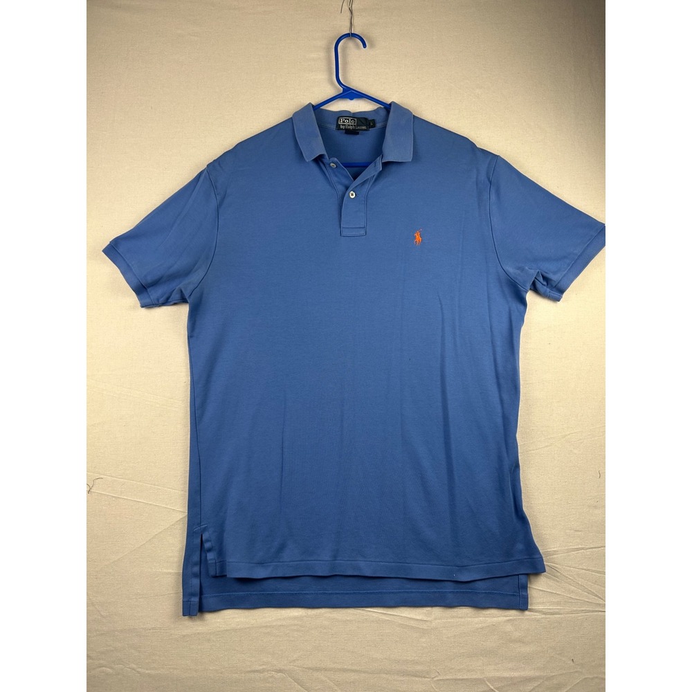 Polo Ralph Lauren Mens Large Blue Short Sleeve Cotton Polo Shirt Orange Pony